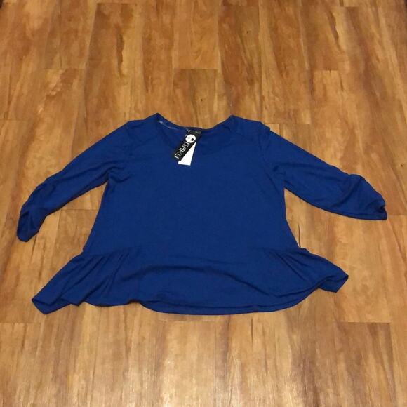 Baku Blue Flowy Ruched Ruffle Casual Shirt Top Size XL - Picture 1 of 5